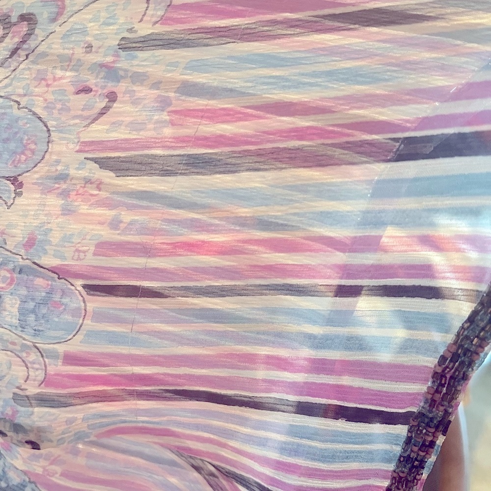Calypso St. Barth 100% Silk Sheer Bead Boho Y2K Paisley Kimono Maxi Dress SZ 1 - Picture 13 of 15